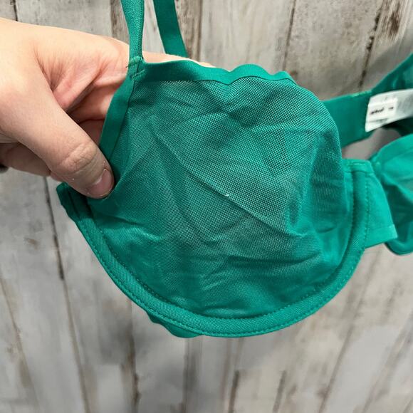New Smoothez by Aerie Bra Balconette Sheer Mesh Unlined Underwire In Green 32D - Picture 2 of 6
